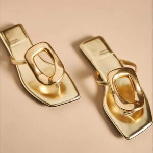 Jeffrey Campbell Gold Thong Sandals With Gold Ornamental Embellishment Size 7.5